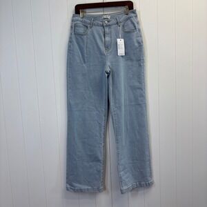 Ettelo Boho Wide Leg Denim Jeans Women Size 14 High Rise Streetwear Minimalist